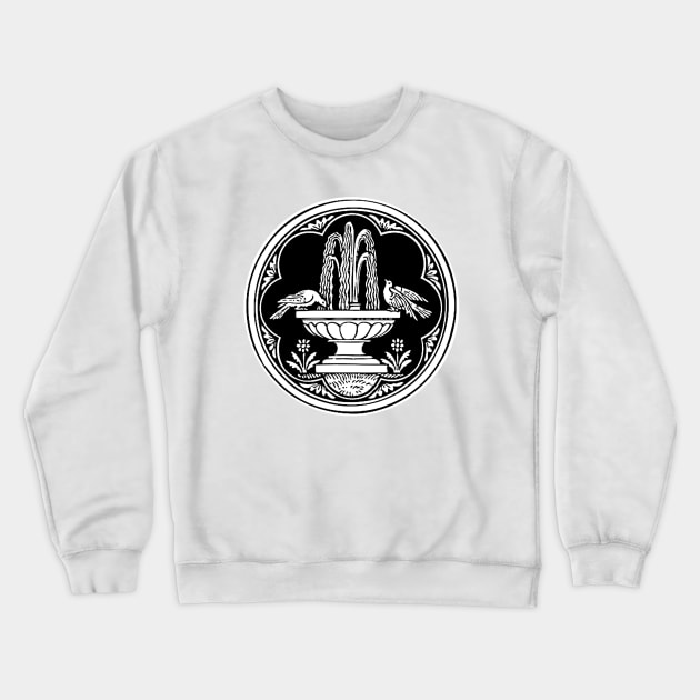 Birds and Fountain - Circle - white bkg Crewneck Sweatshirt by DeoGratias